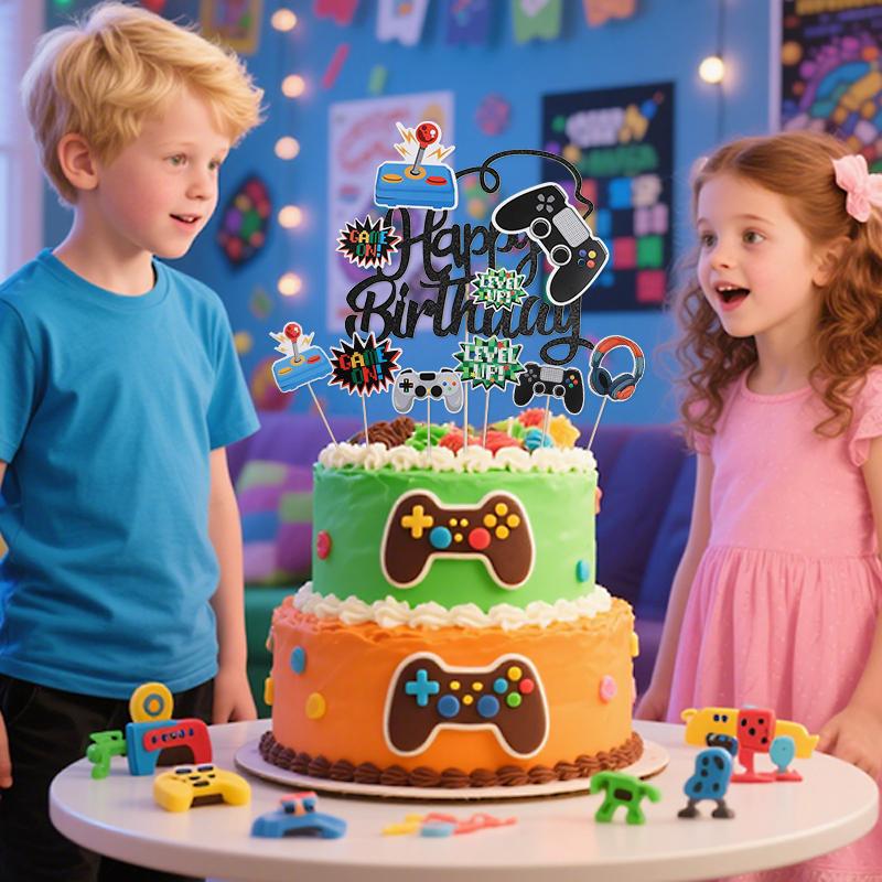 13 шт./набор Топперы для торта «С Днем рождения», видеоигра, «Game On» (Игра началась), геймпады, топперы для кексов, принадлежности для украшения детской вечеринки по случаю дня рождения для мальчиков
