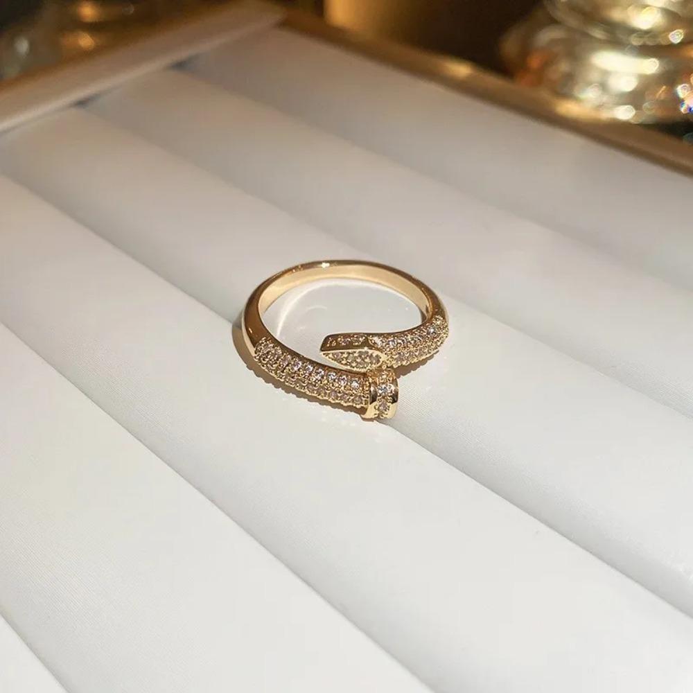 1 шт. Позолота 14K Настоящее Золото AAA Циркон Простой Открытый Кольцо-Змея Элегантное Женское Повседневное Рабочее Кольцо Вечернее Украшение KTJ