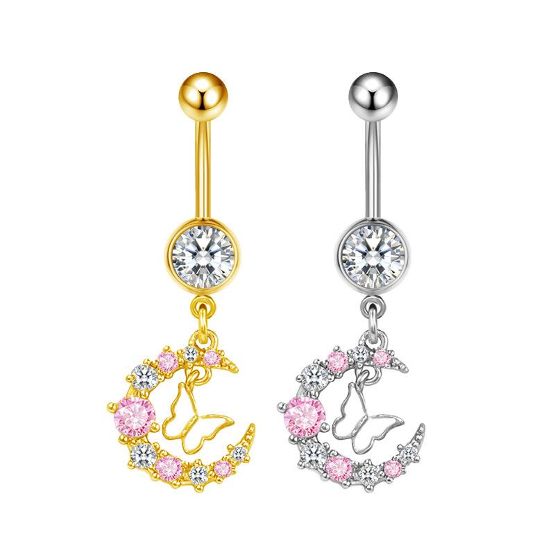 Chic Butterfly Heart Belly Button Ring Pink Women Navel for Birthday and Celebration