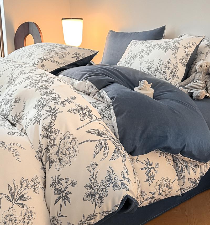 Комплект постельного белья из четырех предметов, пододеяльник из чистого хлопка с цветочным рисунком, простыня для спальни из трех предметов
