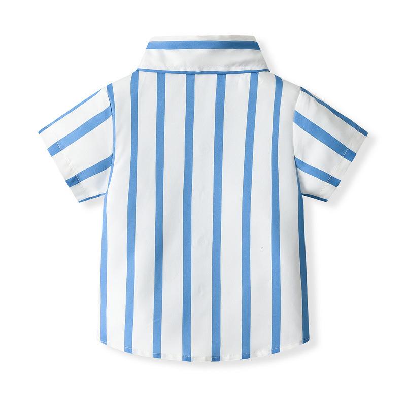 Полосатая рубашка с коротким рукавом и комбинезон для мальчиков - европейский и американский стиль