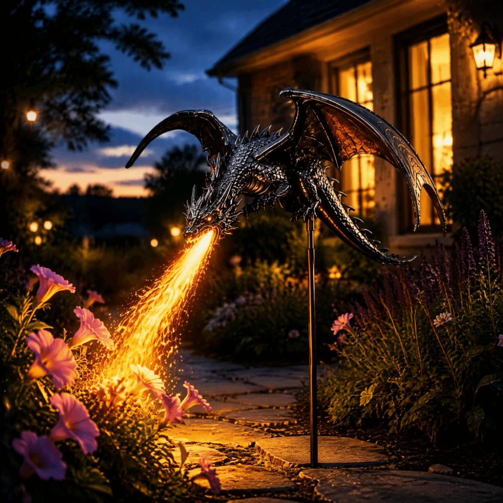 Solar Powered Solar Fire Garden Lamp Waterproof Resin Dragon Fire Garden Light Patio