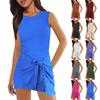 Женская модная теннисная юбка, однотонный повседневный спортивный короткий комбинезон без рукавов