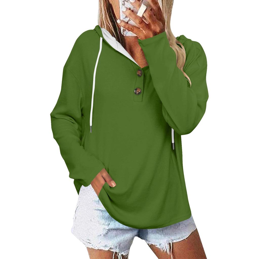Women's Fashionable Casual Long Sleeved Solid Color Shoulder Hooded Top