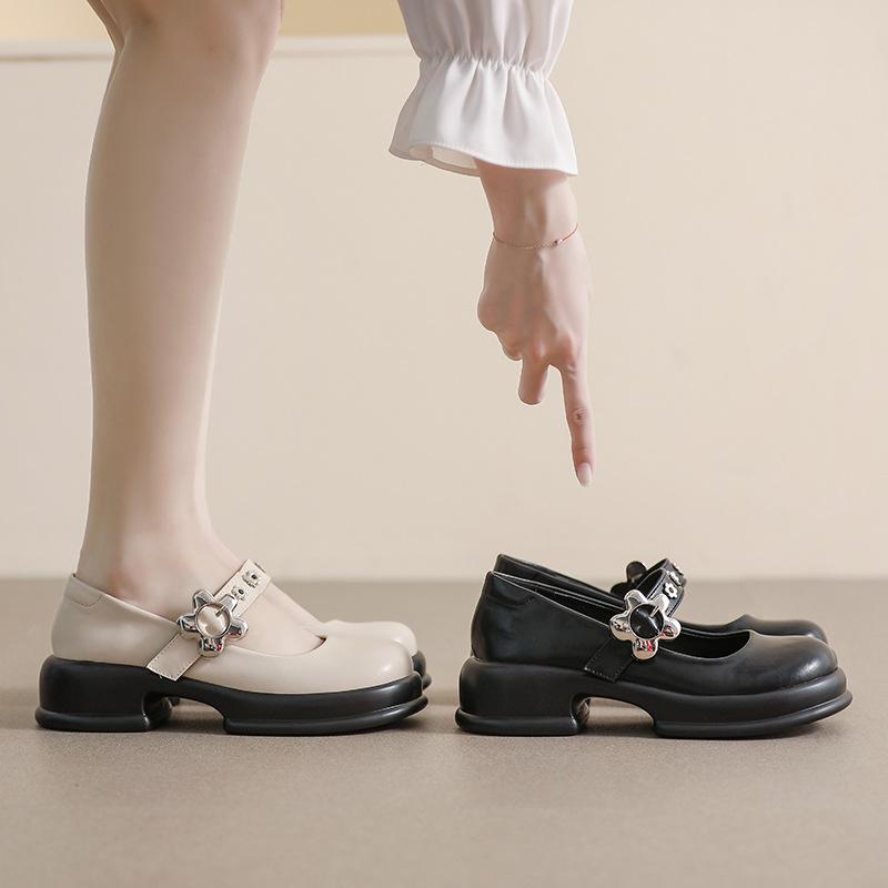 Туфли Мэри Джейн на платформе женские 2025 года новые туфли с круглым носком французские ретро туфли в стиле колледж с толстым каблуком женские туфли большого размера
