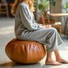 Pouf Cover for Storage Ottoman PU Leather Footstool Cushion Indoor Living Space