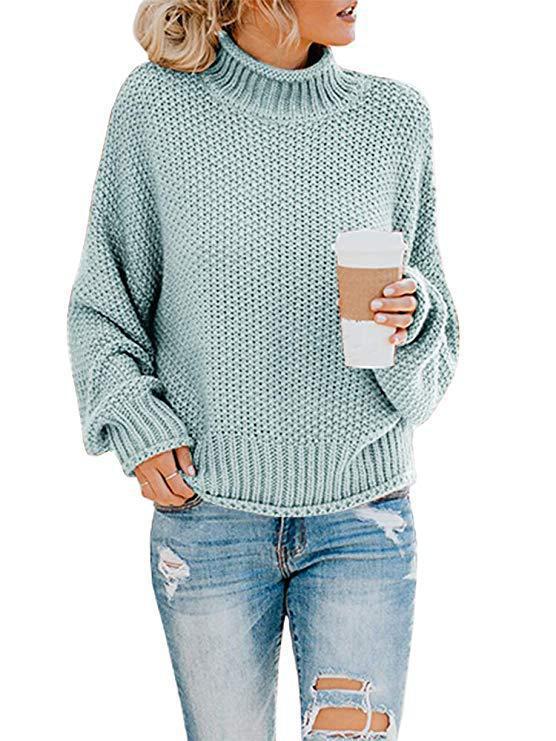 Autumn Winter Women's Hot Style High Neck Batwing Sleeve Knit Sweater
