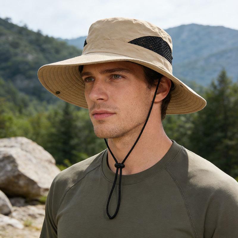 European and American hiking hats for men, outdoor sunscreen, mesh breathable, fashionable, casual fishing, hiking, hiking, UV protection, fisherman's