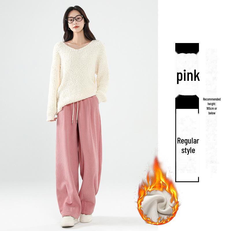 Женские желтые вельветовые брюки широкого кроя - осень/зима 2025 года, бархат, свободный прямой повседневный стиль