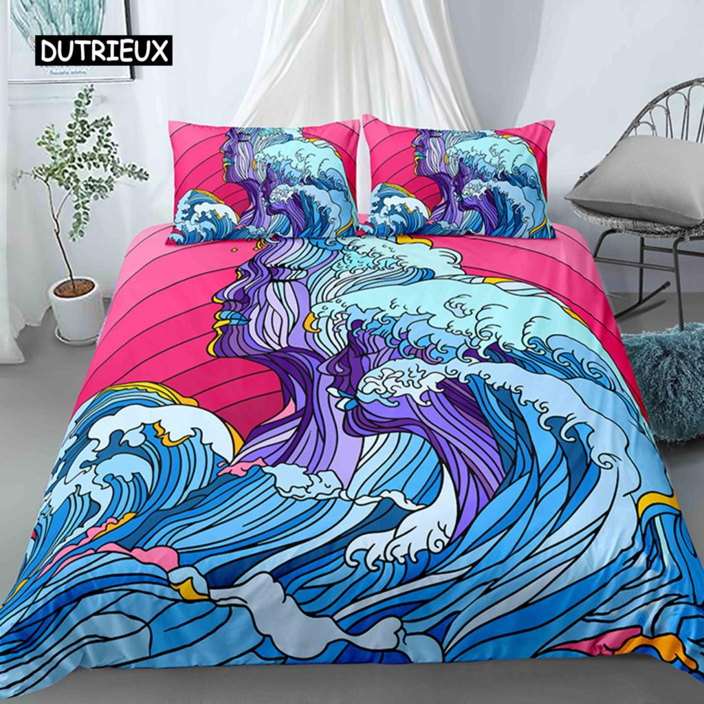 Комплект постельного белья Ocean Wave с изображением пляжа и пенистых волн, комплект постельного белья для двоих, полиэстер, морской берег, праздничная тема, королева, размер King Size, пододеяльник