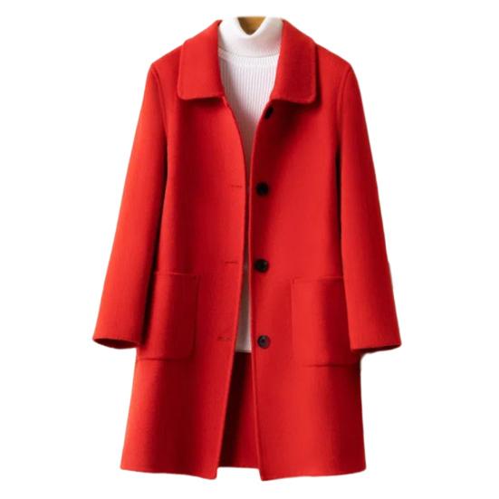Женское зимнее пальто в деловом стиле с отложным воротником, однобортное пальто средней длины, куртка для поездок на работу, однотонная плотная верхняя одежда