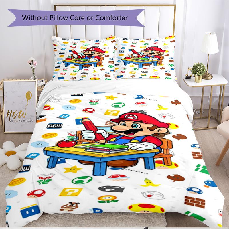 3pcs Duvet Cover Set (1*Duvet Cover + 2*Pillowcase, Without Core), Super Mario Print Soft All‑Season Bedding Set, Home Bedroom Decor Gift