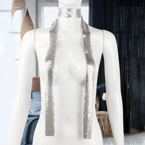 Алюминиевый шарф с блестками, ожерелье для мужчин и женщин, легкий сверкающий дизайн, ожерелье с воротником, декоративный аксессуар