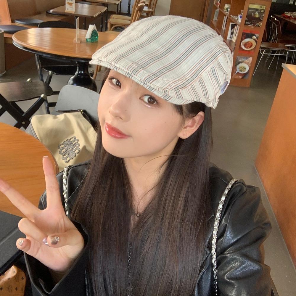 Y2k Newsboy Cap Striped Painter Hat New Peaked Caps Female