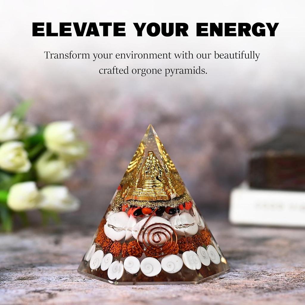 Пирамида Лакшми со Шри Янтрой, Гомти Чакрой, Рудракшей, Чирми и ракушками Кауди | Пирамида Васту для денег, богатства, удачи и процветания