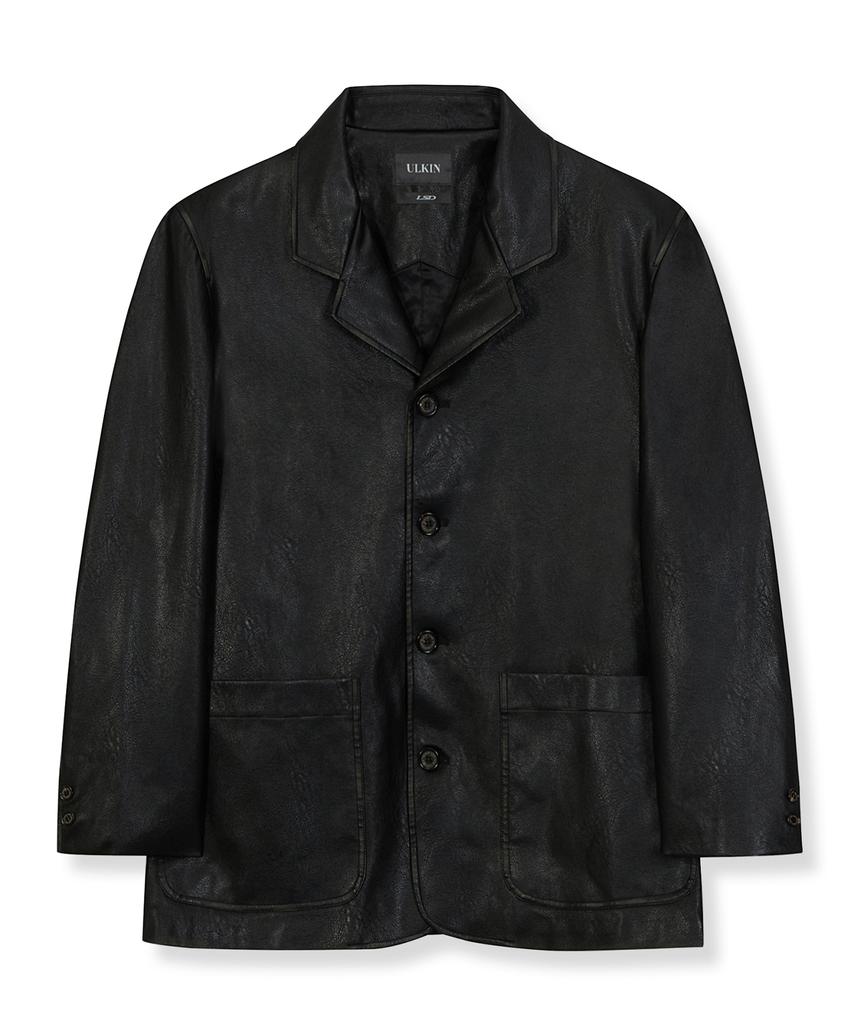 Ulkin [Runway] Fade Washed Faux Leather Blazer_Black