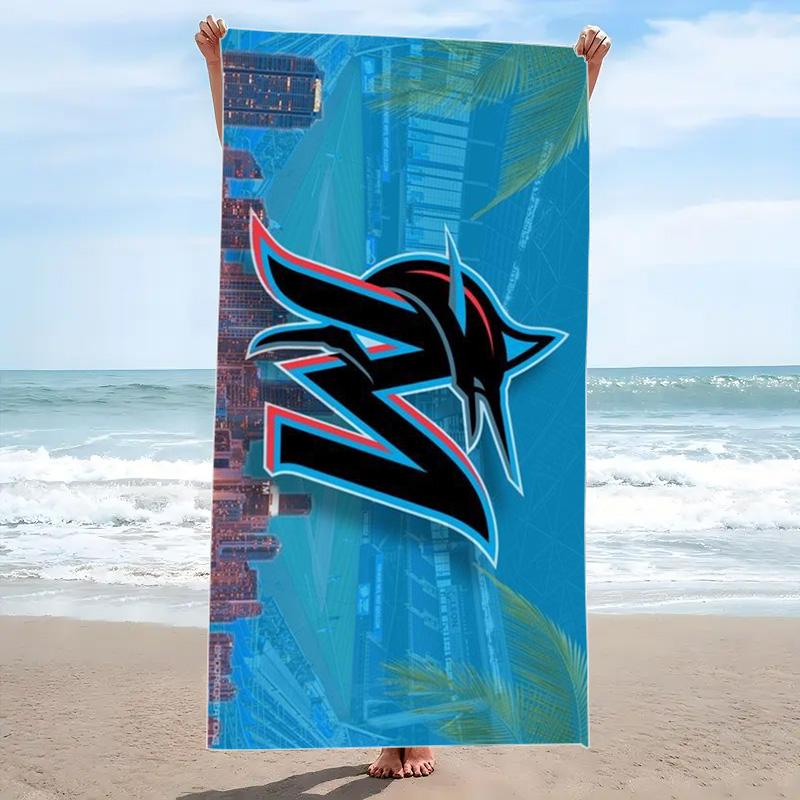 Miami Marlins Print Beach Towel, Large Soft Quick Dry Towel for Beach Camping Swimming