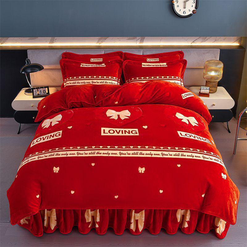G5Z9 Jin Double-Sided Thickened Velvet Four-Piece Bedding Set for Weddings