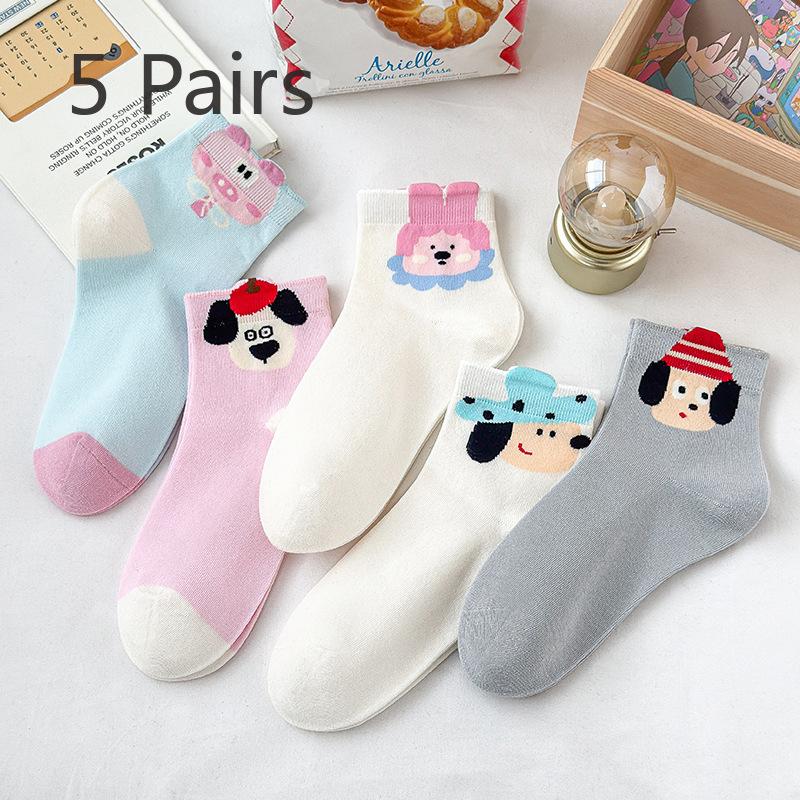 5 пар женских новых универсальных хлопковых носков с милым мультяшным трехмерным цветочным рисунком