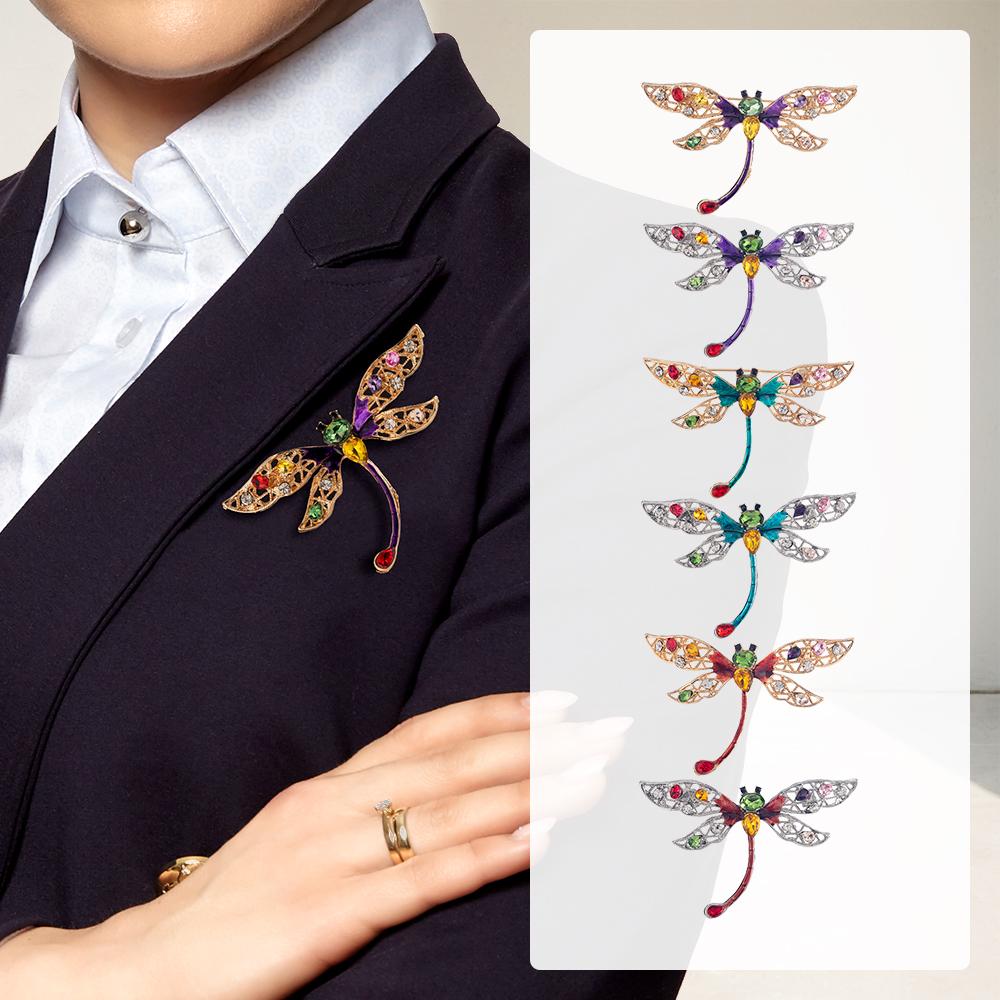 Женское пальто полихроматическая брошь-стрекоза, новая шестицветная брошь со стразами, булавка для женщин, ювелирные изделия, подарки PD1080