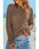 Dark Brown Waffle Knit Drop Shoulder Long Sleeve Top