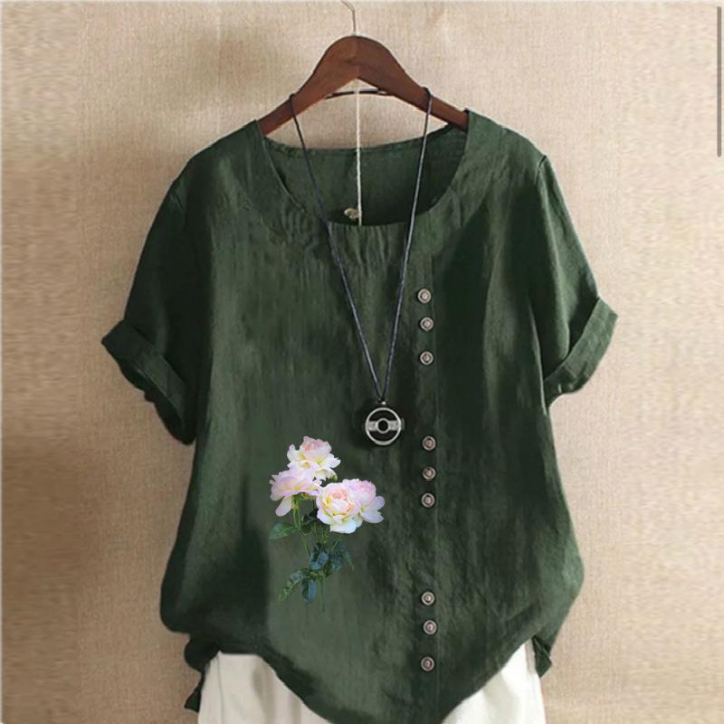 Женская модная футболка с коротким рукавом с цветочным принтом, свободная хлопковая рубашка, повседневная свободная летняя блузка, топы больших размеров
