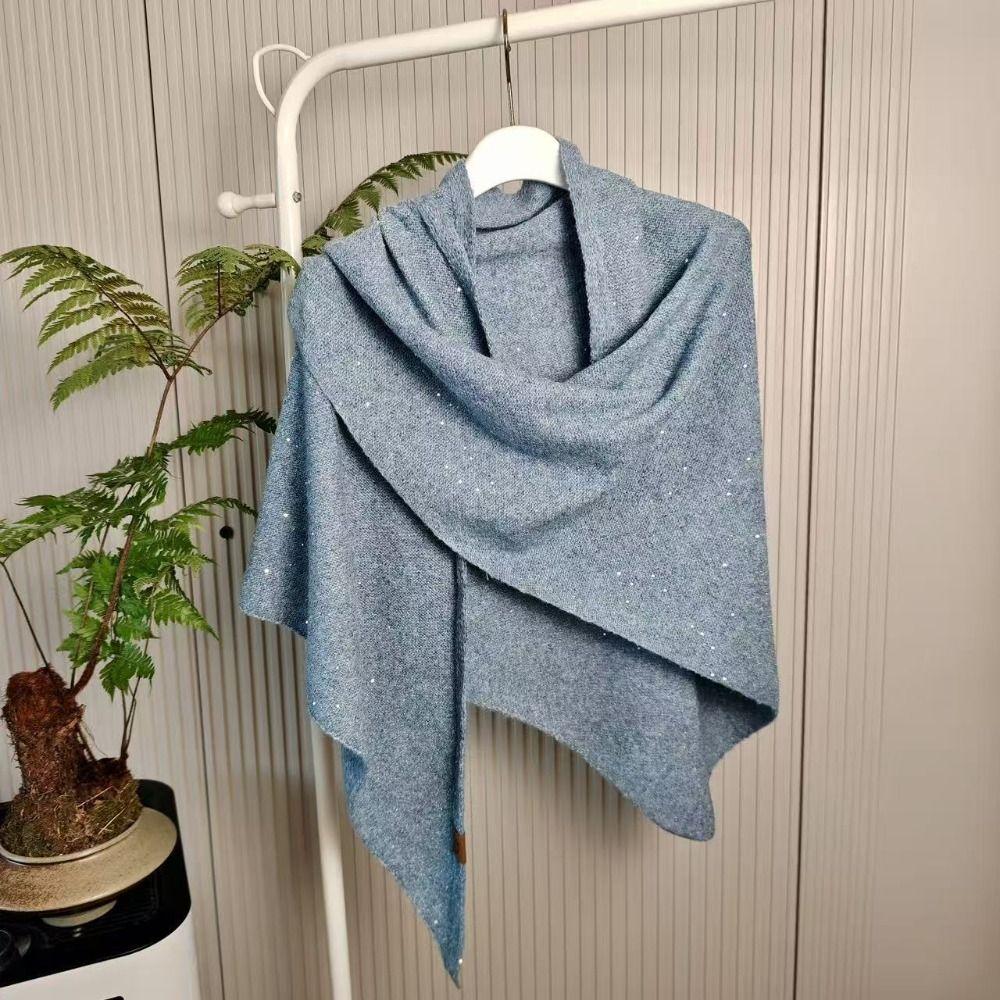 Thermal Sequin Triangular Scarf Winter Warm Neck Protection Knitted Scarf Mongolian Poncho