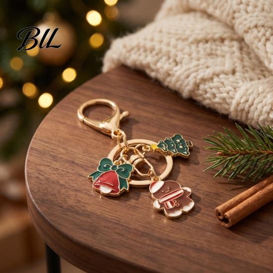 Festive Keychain Accessory Christmas Santa Tree Snowman Keychain, Golden Plated Zinc Alloy Bag Decor Handbags Decorative with Lobster Clasp