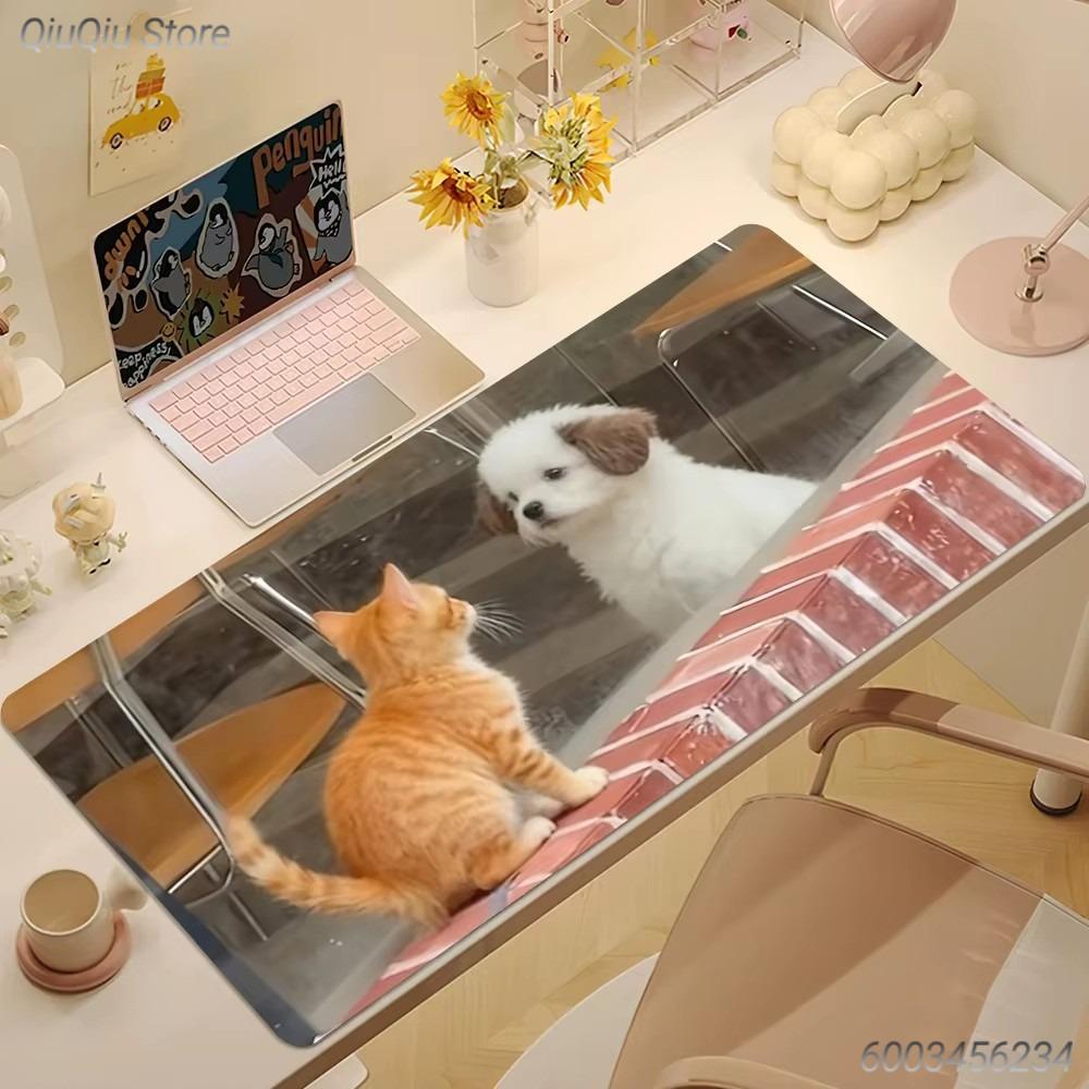 Lustiges Rock-Meme-Katze Mauspads Schwarz Große Schreibtischmatte für Gamer Katzenliebhaber