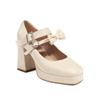 Women Mary Janes Pumps Square Toe Platform Chunky High Heels Buckle Bow Crystal Ladies Fashion Shoes Spring Autumn 46