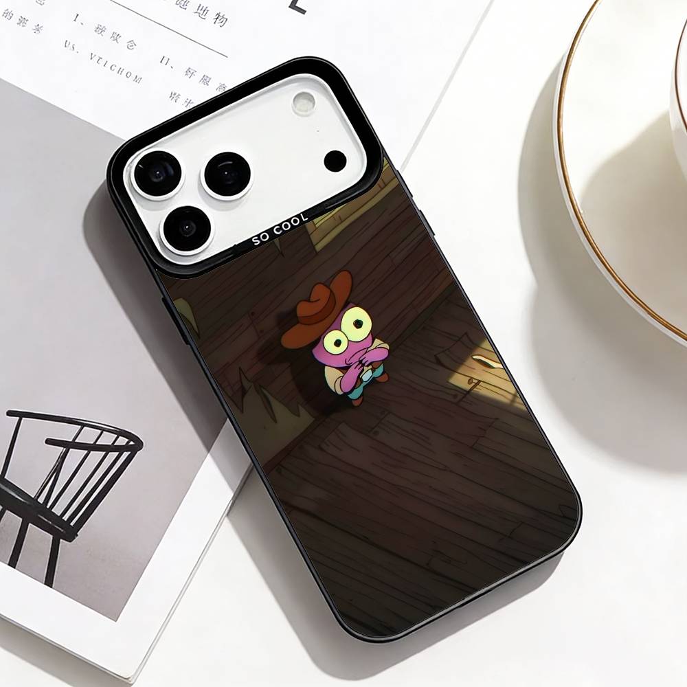 Smiling Friends Phone Case For iPhone17,16,15,14,13,12,11 Plus,Pro Max Black Border Silver Plated Cover