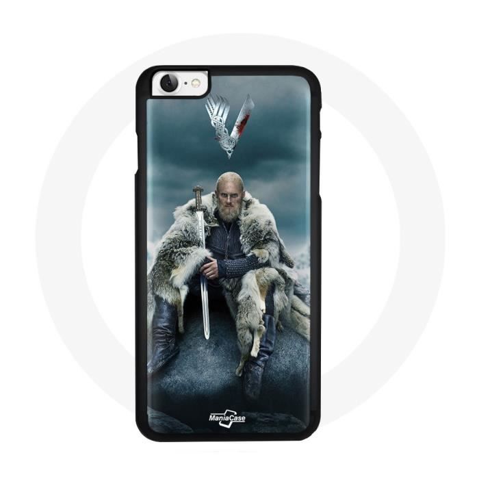 Coque pour Iphone SE Vikings Série Saison 6 Ragnar Lothbrok logo V Epée Gris Fond Brouillard