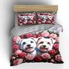 Cute Dogs with Pink Roses Bedding Duvet Cover Set  (1*Duvet Cover 2*Pillowcases, without duvet insert)