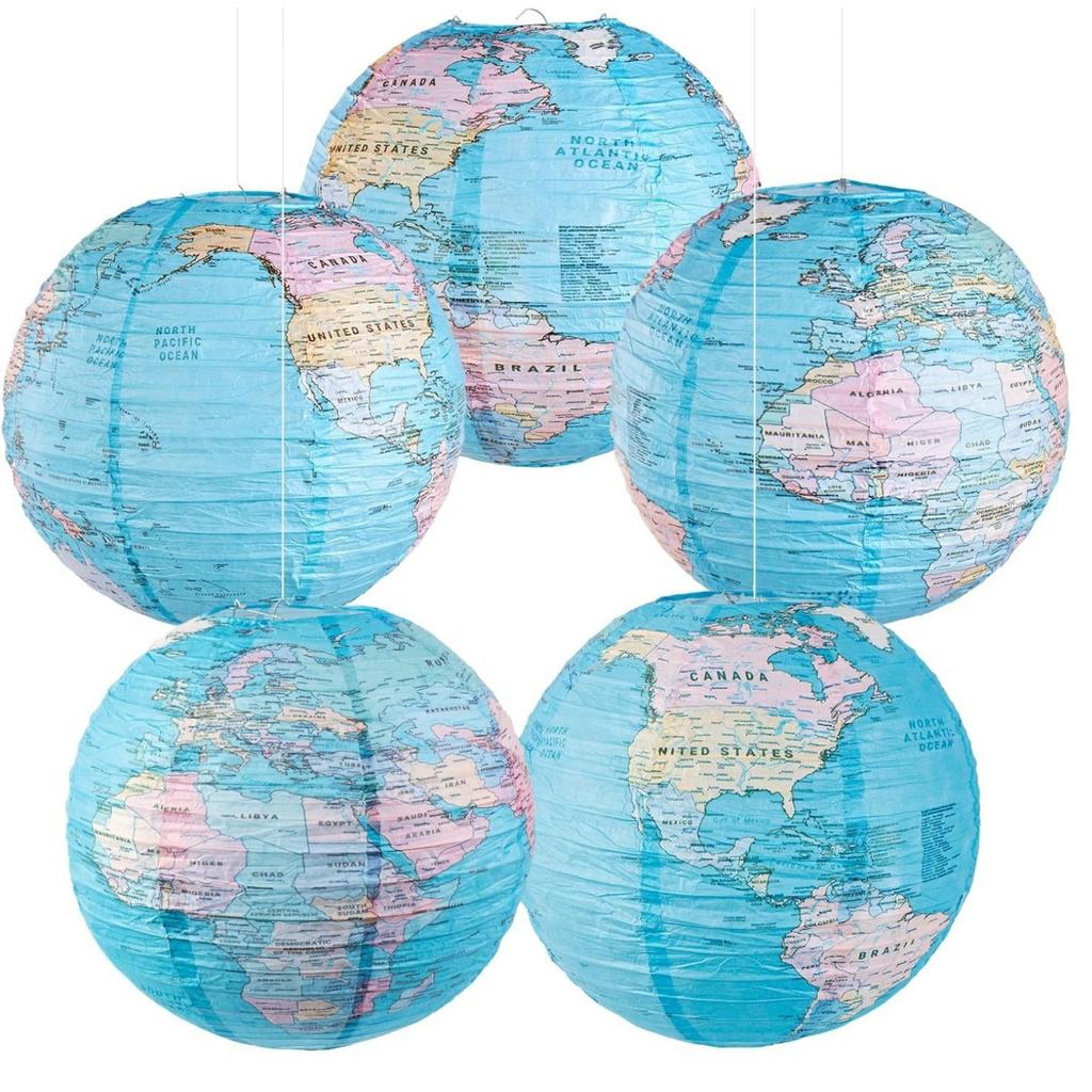 Paper Lanterns Set Hanging Paper Lanterns Ceiling Party Decorations World Map Combination Macaron Lanterns for School Classroom
