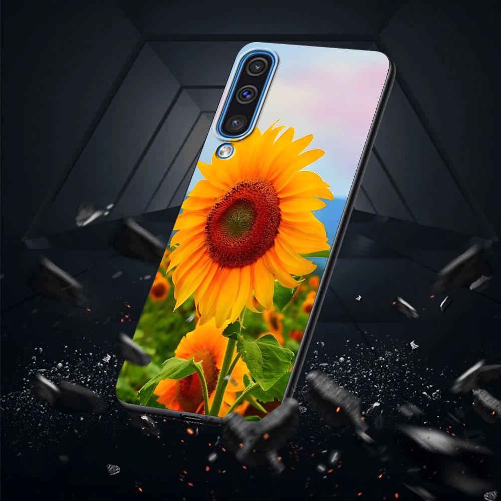 Летний Цветочный Чехол с Ромашками и Подсолнухами для Samsung Galaxy A10s A50 A50s A02s A03s A20 A30 A20e A70 A70s A20s A30s Черный Чехол