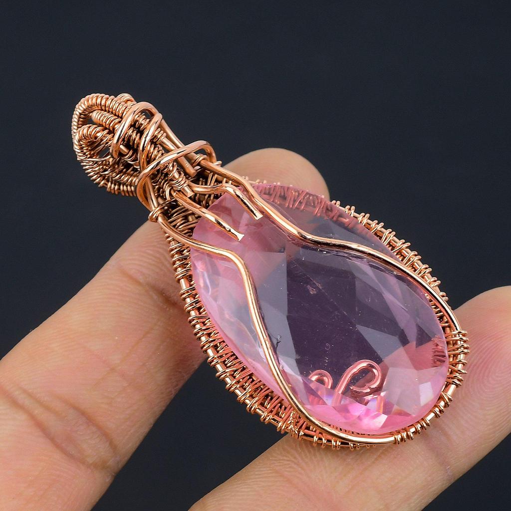 Pink Kunzite Pendant Gemstone Jewelry, 999 Copper Wire Wrapped Pendant, Handmade Jewelry Birthstone Pendant, Gift For Him
