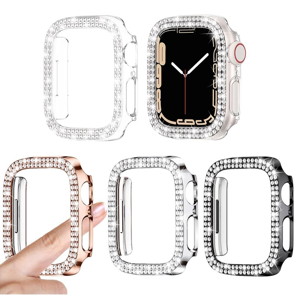 Чехол для Apple Watch серии Ultra 9/8/7/6/5/4/SE, блестящий защитный чехол с искусственными бриллиантами для IWatch 38/40/41/42/44 мм/45 мм/49 мм