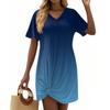 Женские модные повседневные свободные платья с коротким рукавом и V-образным вырезом