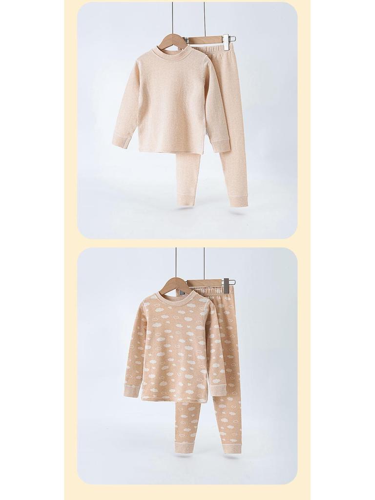Colored Cotton Kids' Underwear & Pajama Set - Round Neck, Warm Autumn & Winter Wear for Girls and Boys
