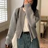 Осень Элегантный Корейский Кардиган Свитер на Молнии с Круглым Вырезом Свободные Куртки Женский Нежный Стиль Повседневные Короткие Вязаные Пальто Милый Однотонный Офисный Топ Простая Одежда