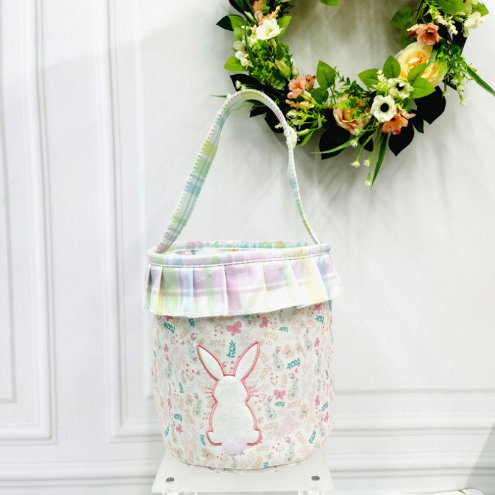 Empty Design Bunny Bucket Pom-Pom Tail Rabbit Basket Children Easter Easter Bunny Basket Kids Gift