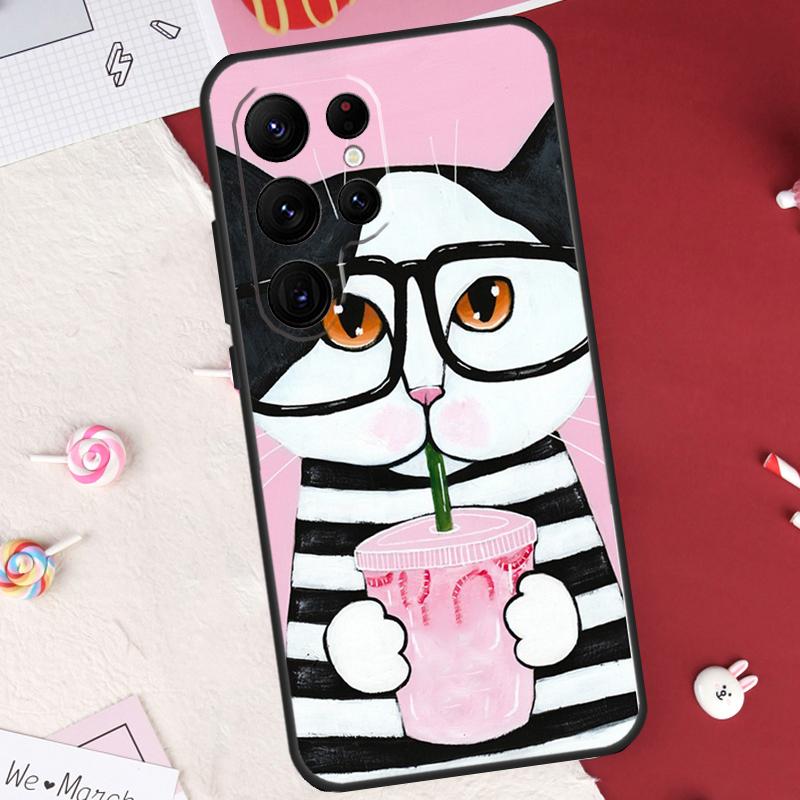 Милый Чехол-Кот с Кофе и Молоком Для Samsung Galaxy S25 FE S23 FE S20 S21 S22 S24 S25 S26 Ultra S10 S25 Plus Защитный Чехол