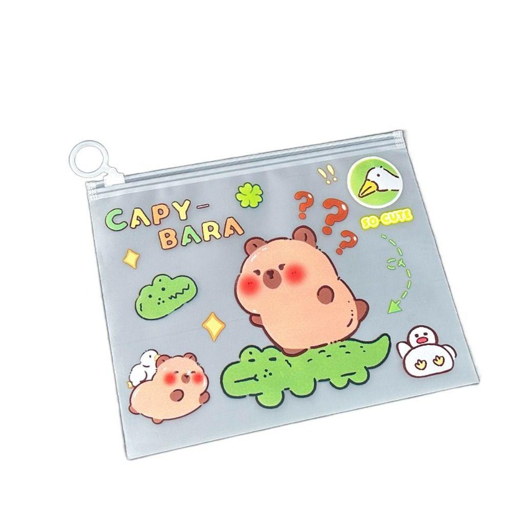 PVC Capybara File Bag Cute Cartoon Zip File Bag New Test Paper Storage Pouch  Student