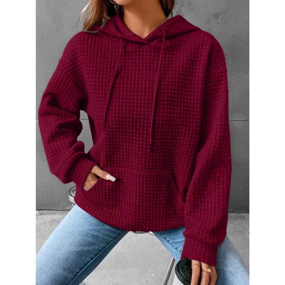 Женская толстовка с капюшоном, весенне-осенний стиль, вафельная, модная, красивая, однотонная, с капюшоном, на шнурке, свободная толстовка