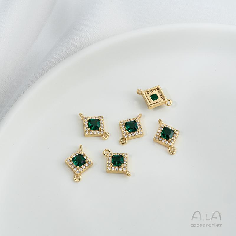 Позолоченное золото 14 карат, изумрудно-оливковый циркон, геометрические двойные серьги-кольца, ювелирный аксессуар