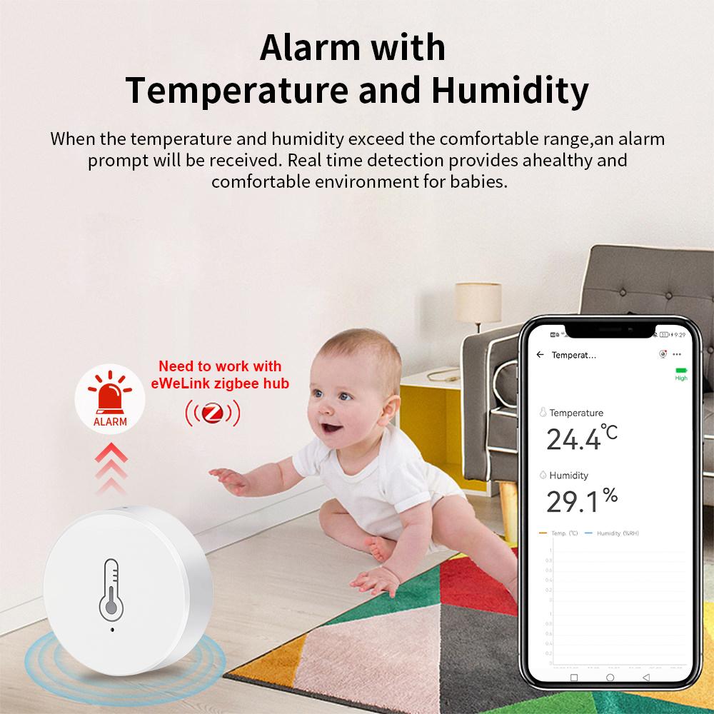 Haozee Ewelink Zigbee 3.0 Temperature And Humidity Sensor Remote Monitor Battery Powered Work With Alexa Google Home