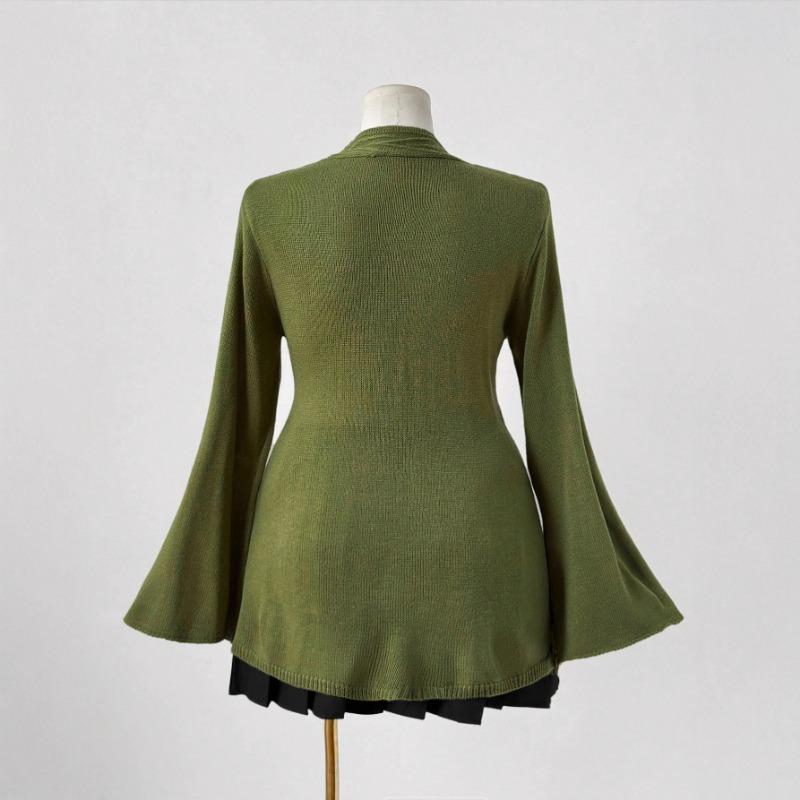 Новый вязаный свитер с глубоким V-вырезом, приталенный, с рукавами-клеш и кардиган на пуговицах