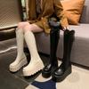Модные зимние женские сапоги-носки высотой 8,5 см, осенне-весенние женские рыцарские сапоги на высокой платформе, высокие сапоги до колена, массивные кожаные туфли