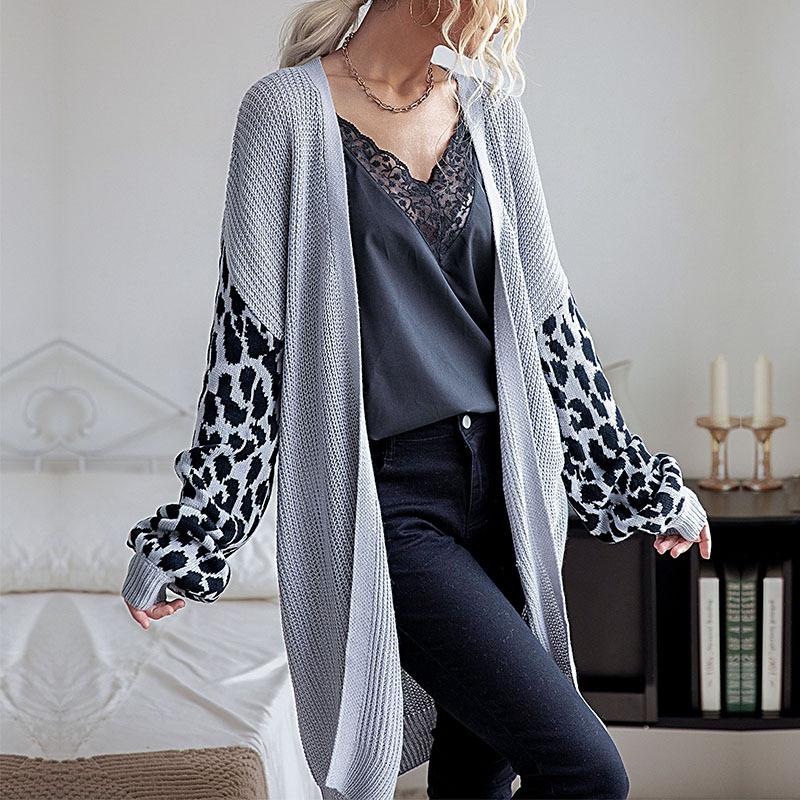 Повседневный тренд, универсальный, осень-зима, Ближний Восток, женский вязаный кардиган, свитер, куртка с леопардовым принтом