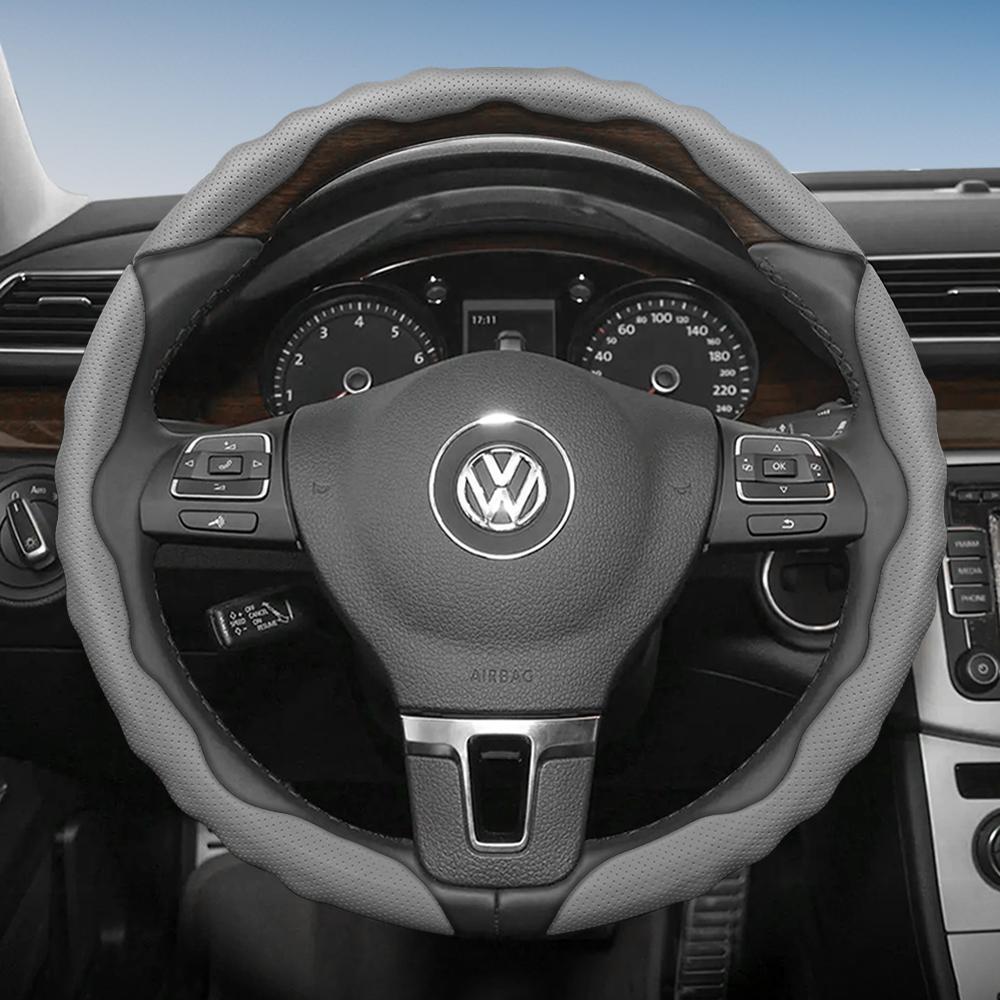 zkfan8 Suitable for Volkswagen Steering Wheel Cover, Wavy Sports Breathable Leather Segmented Anti-Slip Sweat-Absorbing